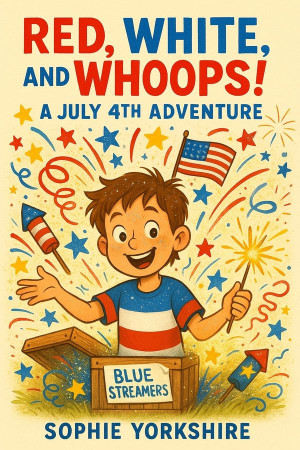 Cheerful image of Miles smiling in front of a sparkly red, white, and blue backdrop with stars