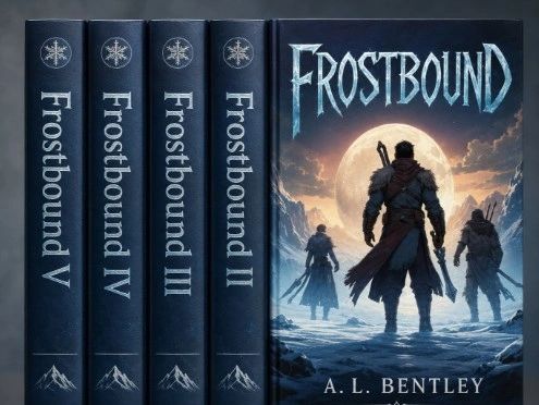Set of five Frostbound fantasy novels by A. L. Bentley with a snowy, adventurous theme.