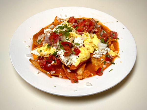 Chilaquiles with Chicken and Red Sauce!