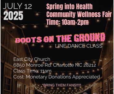 Led a class (Boots on the Ground Line Dance) at a Community Wellness Fair at East City Church-Charlo