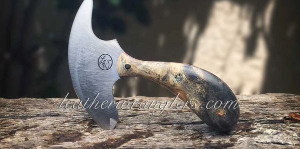 Leather Wranglers LW Round Knife with Buckeye Burl handle and Mosaic pins