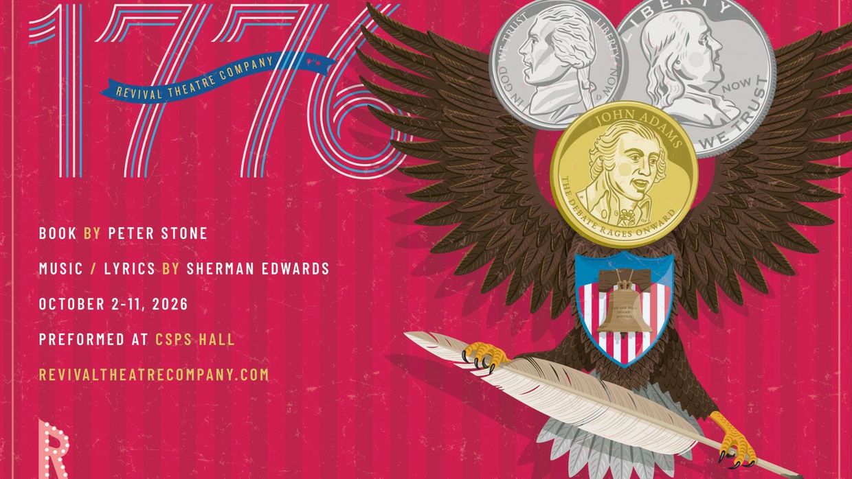 1776 musical poster with coins and eagle.