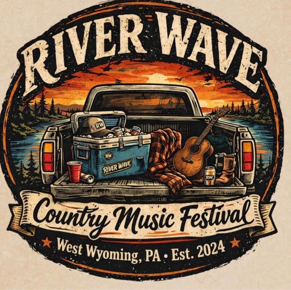 Logo for River Wave Country Music Festival in West Wyoming, PA, established 2024.