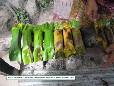Cambodian Food Photos - Glutinous Rice Roasted in Banana Leaf