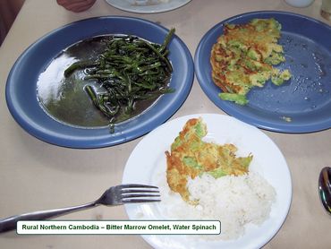 Cambodian Food Photos - Bitter Marrow, Omelet, Water Spinach