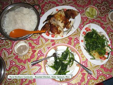 Cambodian Food Photos -Roasted Chicken, Water Spinach, Rice