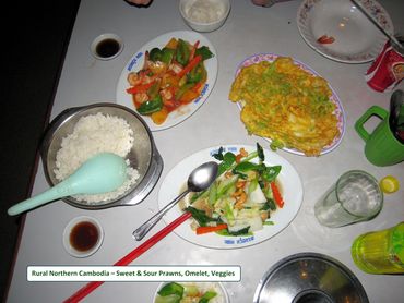 Cambodian Food Photos - Sweet and Sour Prawns, Omelet, Vegetables