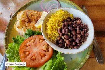 Southwest Florida Food Photos - Grouper Sandwich with Rice and Beans