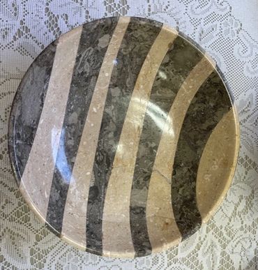 Striped Fossil Marble and Coral Marble Bowl