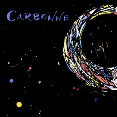 Abstract colorful circular design with the word 'CARBONNE' on a black background.