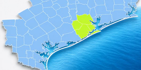 Map highlighting a coastal county in Texas.