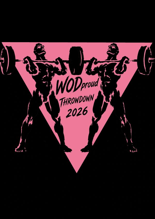 Two muscular figures lifting a barbell with WOD proud THROW DOWN 2026 text.