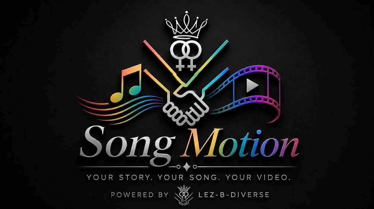 Colorful Song Motion logo with music, video, and unity symbols on black background.