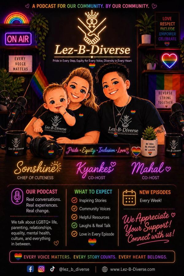Lez-B-Diverse podcast promotes LGBTQ+ pride, equity, and inclusion with hosts Sonshine, Kyankes, and Mahal.