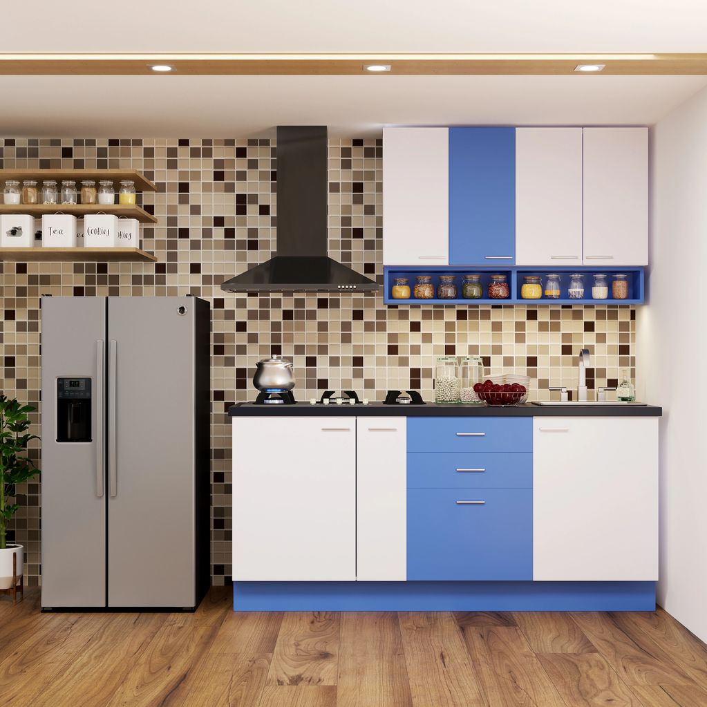 6 Feet Long Kitchen in Polar Blue and Frosty white