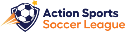 Logo of Action Sports Soccer League with a soccer ball and dynamic swoosh design.