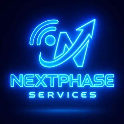 Glowing neon logo for NextPhase Services.