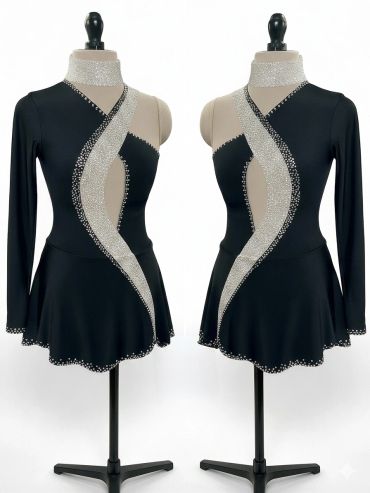 Black figure skating dress with silver embellishments.