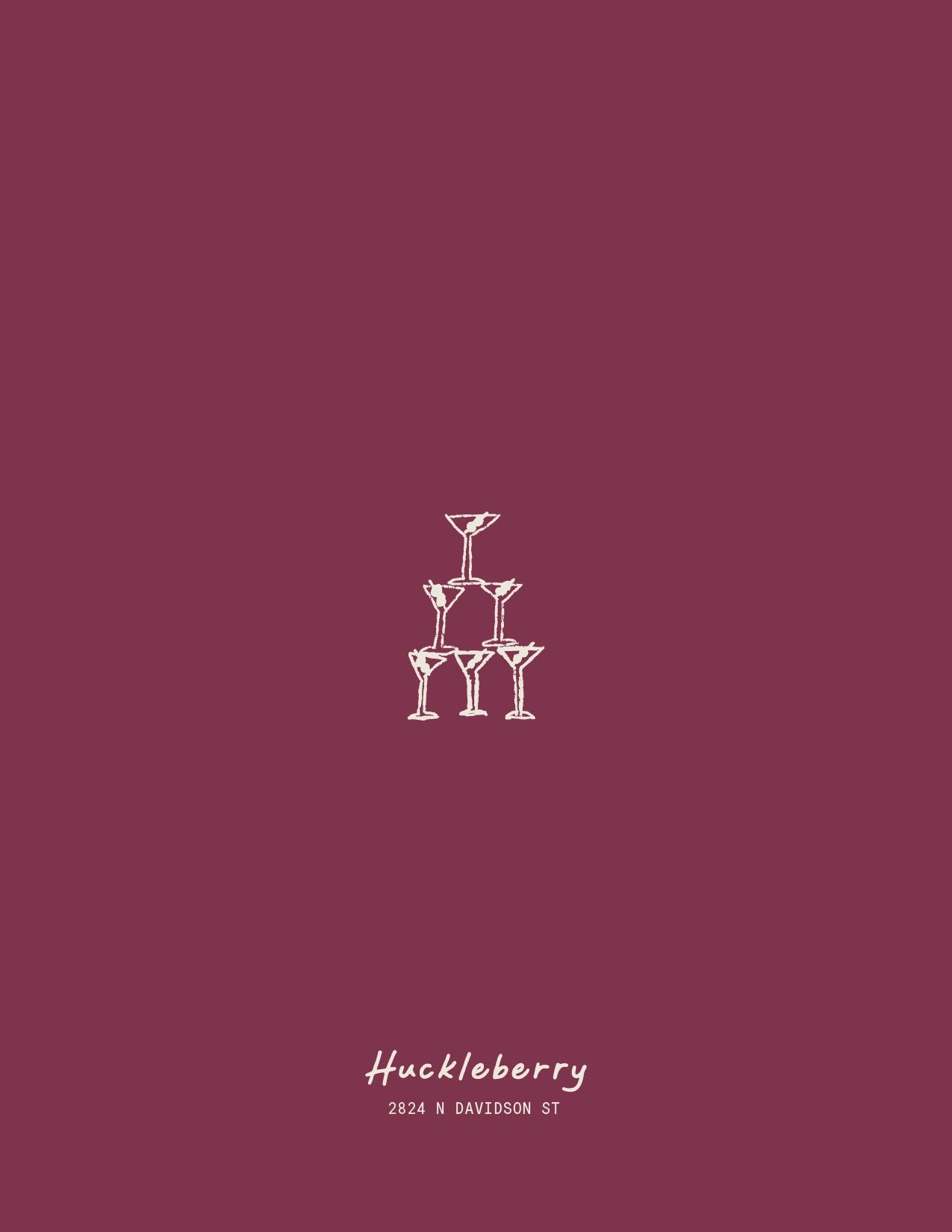 Logo of Huckleberry bar with martini glass pyramid.