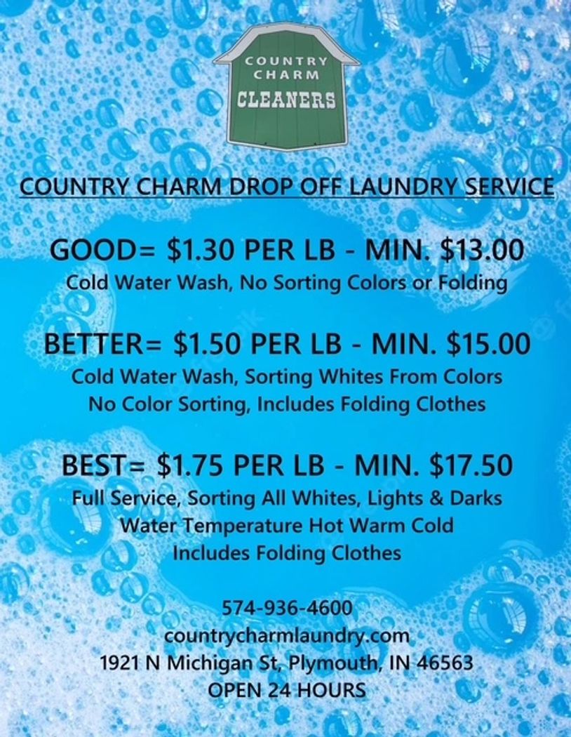 The drop off laundry prices graphic in Plymouth.