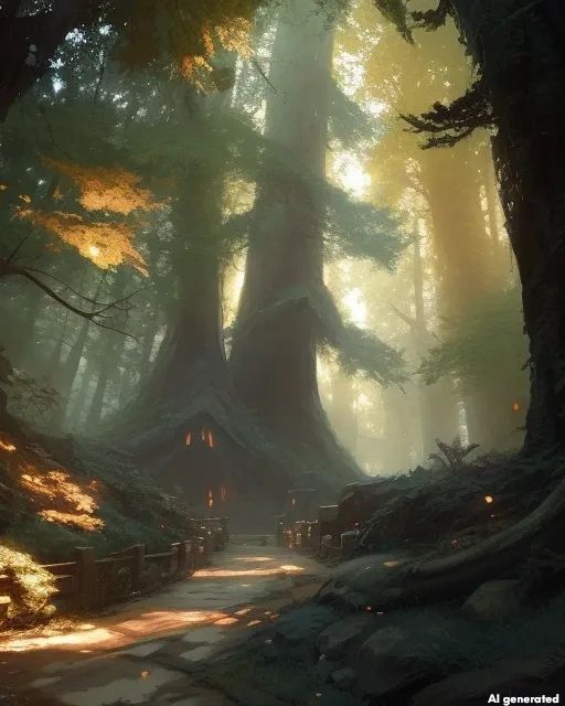 An AI generated image of a Ranger's Grove -- Where you will hear the greatest tales in the land.