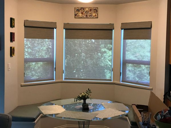 Solar Blinds in a Kitchen Nook in West Vancouver BC for see through and blackout