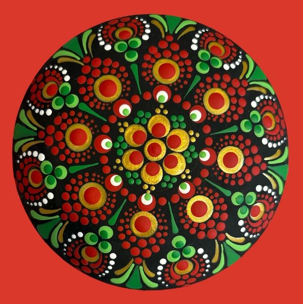 mandala stone, Christmas, dotting art, dot art, painting classes, Thousand Oaks painting 