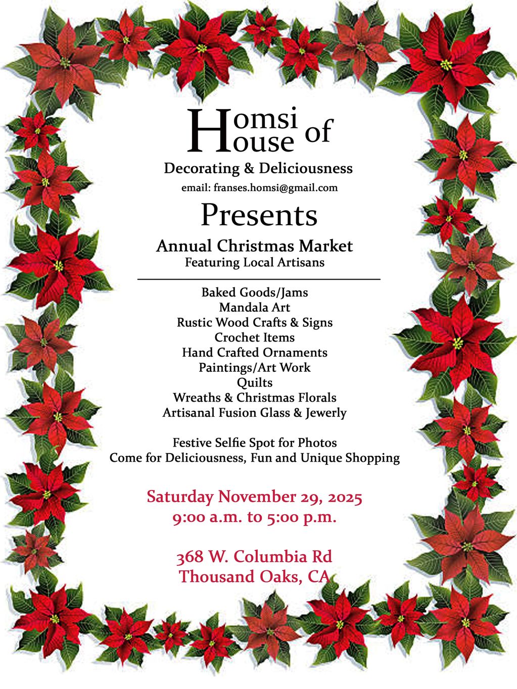 Holiday Boutique, Christmas Sale, Thousand Oaks, Hanuukah, Gifts, Shopping, Craft Booth, Vendors, We