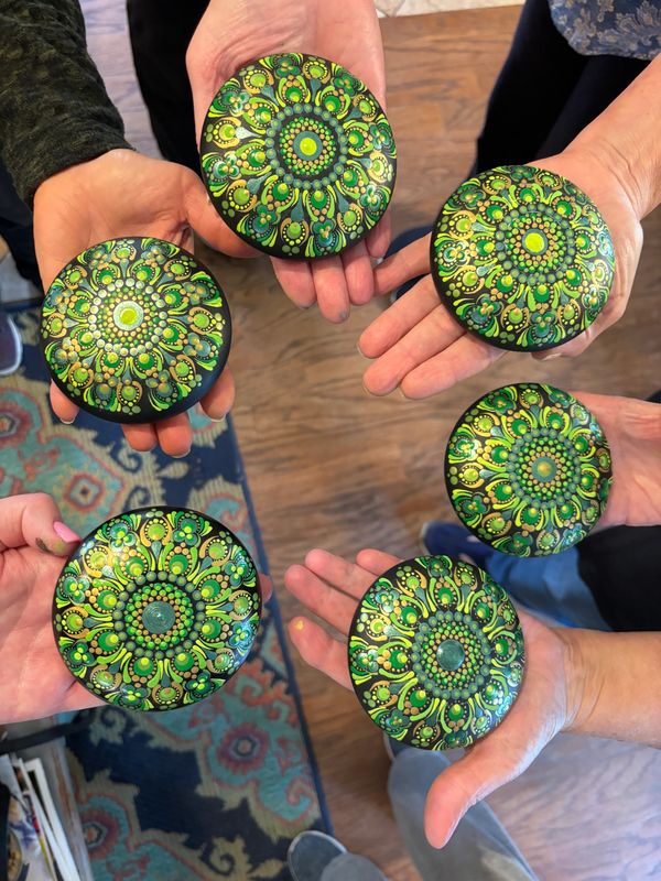 Adult art classes near me, mandala. garden whimsy, dot painting, local artist