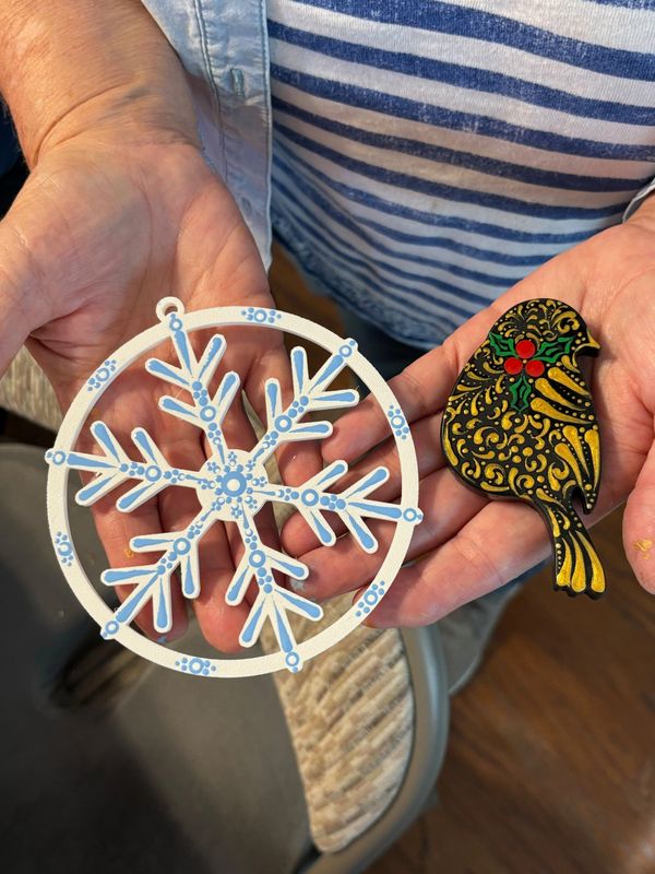 snowflake ornament, holiday home decor, Christmas ornament, winter, 3D printed, dot art, bird