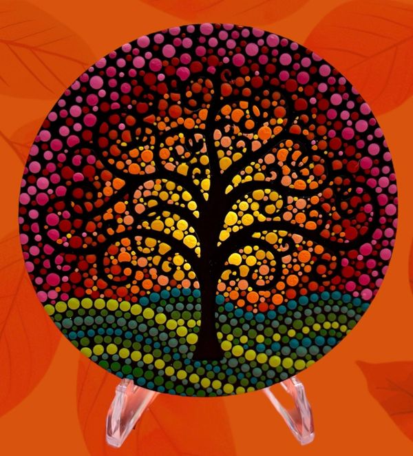 Mandala tree of life, home decor, whimsical, dotting art, Thousand Oaks, painting classes, sunset