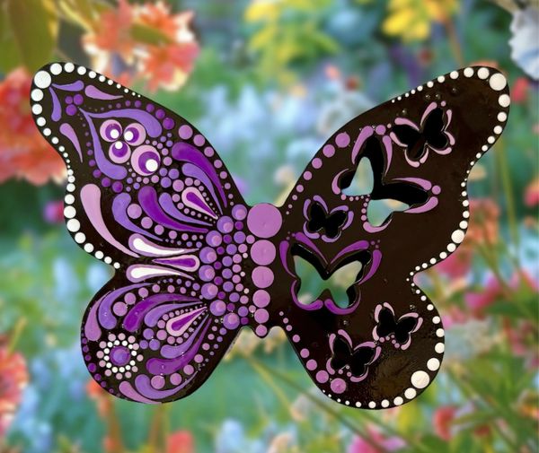 Mandala butterfly, home decor, whimsical, dotting art, Thousand Oaks, painting classes, purple