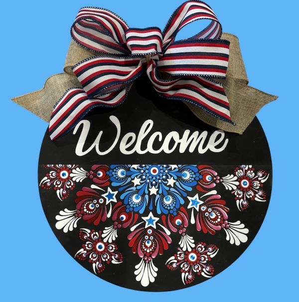 Fourth o9f July mandala, welcome sign, painting class, Thousand Oaks, America, dotting art