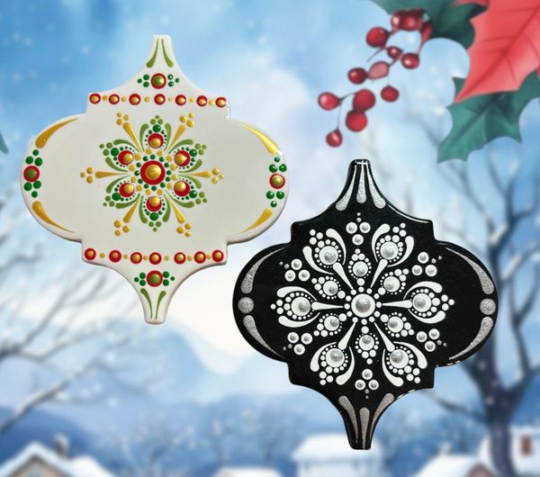 Christmas ornaments, mandala, holiday home decor, Christmas tree, painting classes, dot art