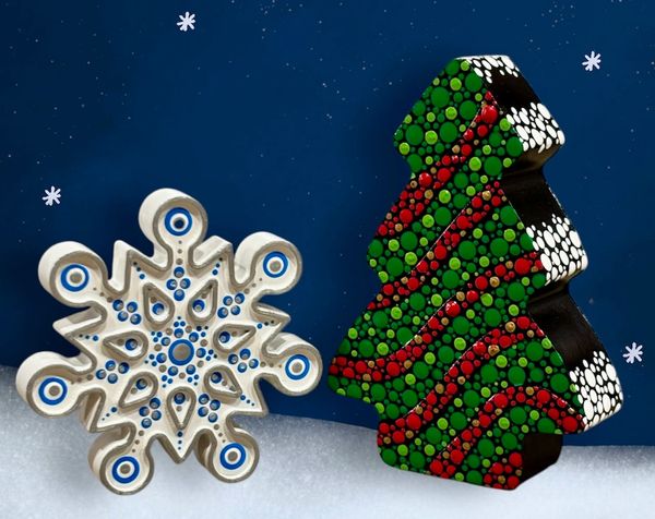 Snowflake, painting classes, mandala, Chrostmas tree, dotting art, holiday home decor, gift ideas