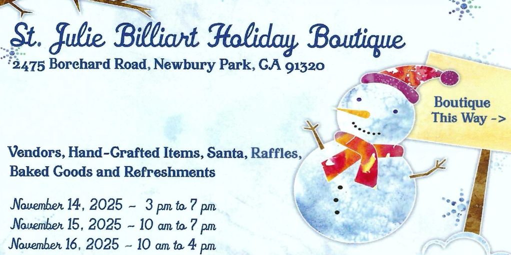 Holiday Boutique, Christmas Sale, Newbury Park, St. Julie's, Craft Fair