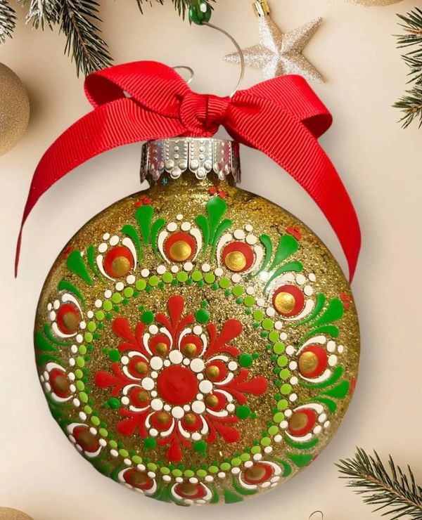 Christmas ornament, mandala, holiday home decor, dot art, painting classes, dot art