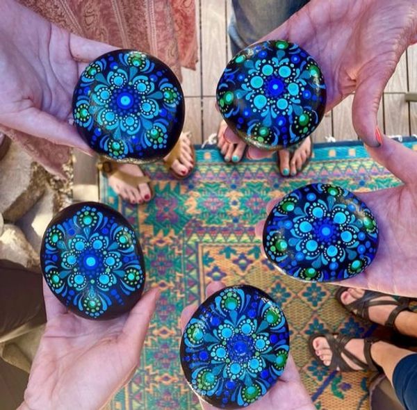 Mandala Stone Group and Private Painting Classes, Thousand Oaks, California ~ Aqua Blue Stone 