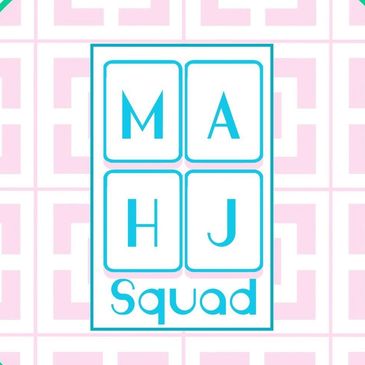 Mahj Squad logo and discount code for tiles, mats, and accessories including dragon earrings
