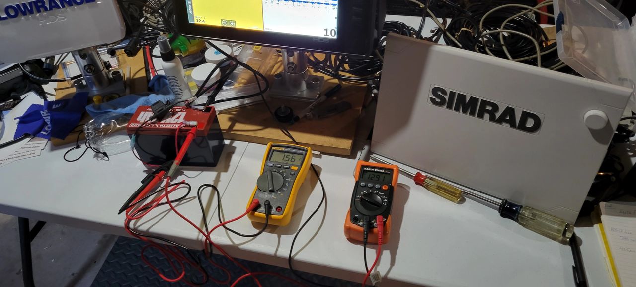 Initial test setup with two multimeters