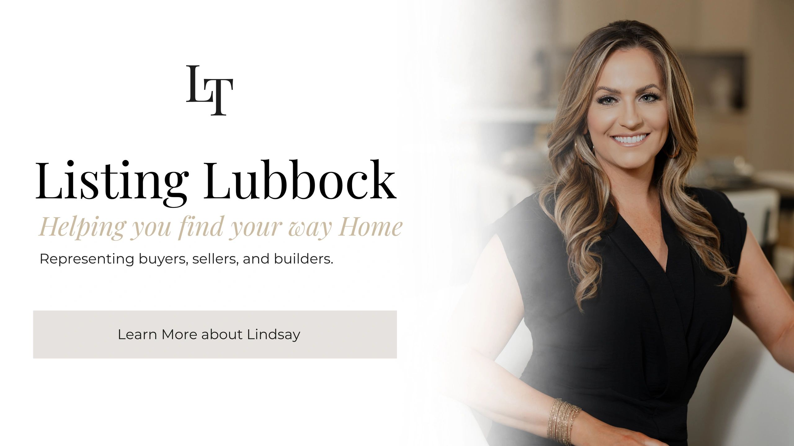 Professional female real estate agent promoting Listing Lubbock.
