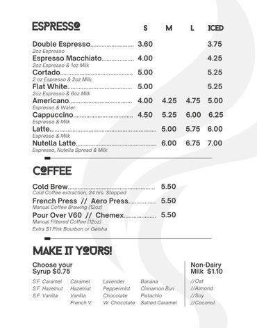 Coffee Menu
