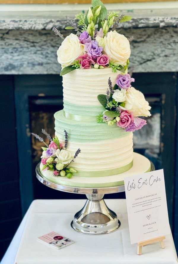 Pretty sage and ivory textured buttercream wedding cake