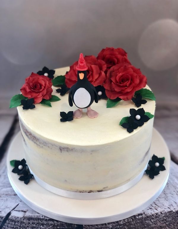 Charlton Athletic Football themed Wedding Cake with handmade fondant Feathers McGraw cake topper and