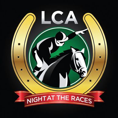 Logo for LCA Night at the Races with a jockey and horseshoe.