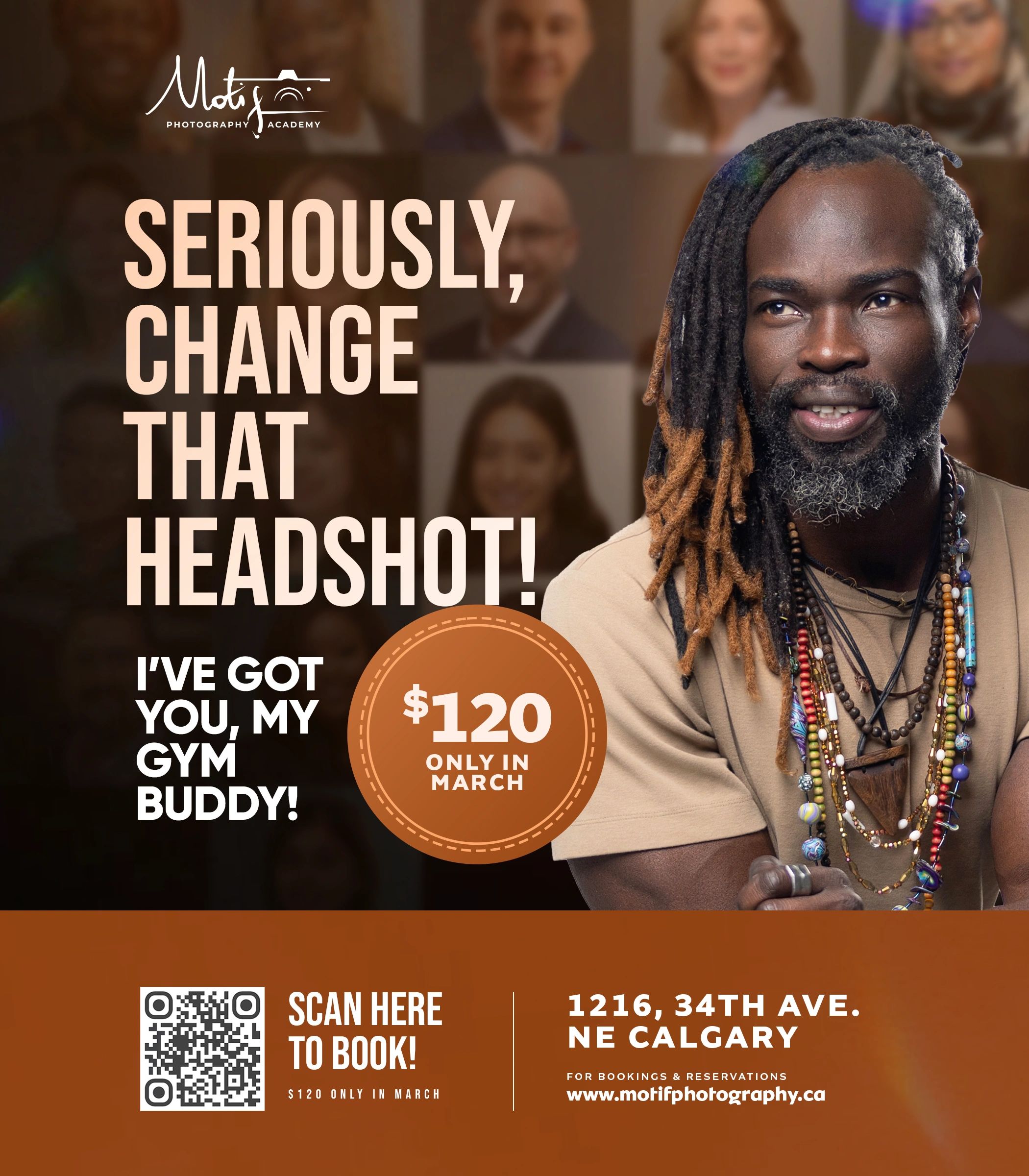 Promotional flyer for Motif Photography headshot Anytime Fitness Gym