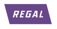 Logotipo de Regal en color púrpura y blanco.
