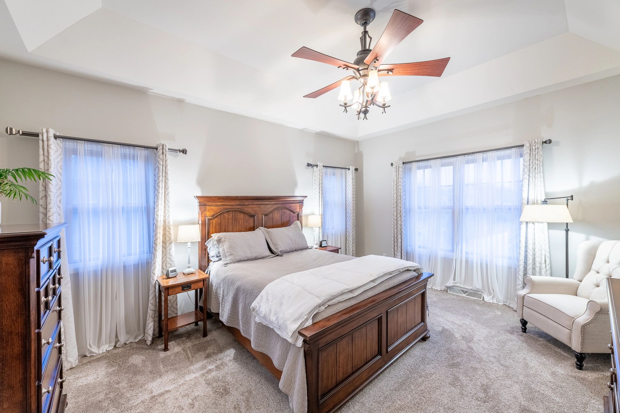 Wide-angle interior real estate photograph of a staged home designed to attract buyers in Kenosha, W