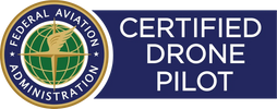 FAA Certified Drone Pilot badge with official seal and text.