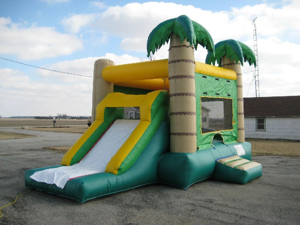 Palm Tree design, overall size 25' X 14' X 13' High, bounce area 13' X 13'. One blower. We deliver..